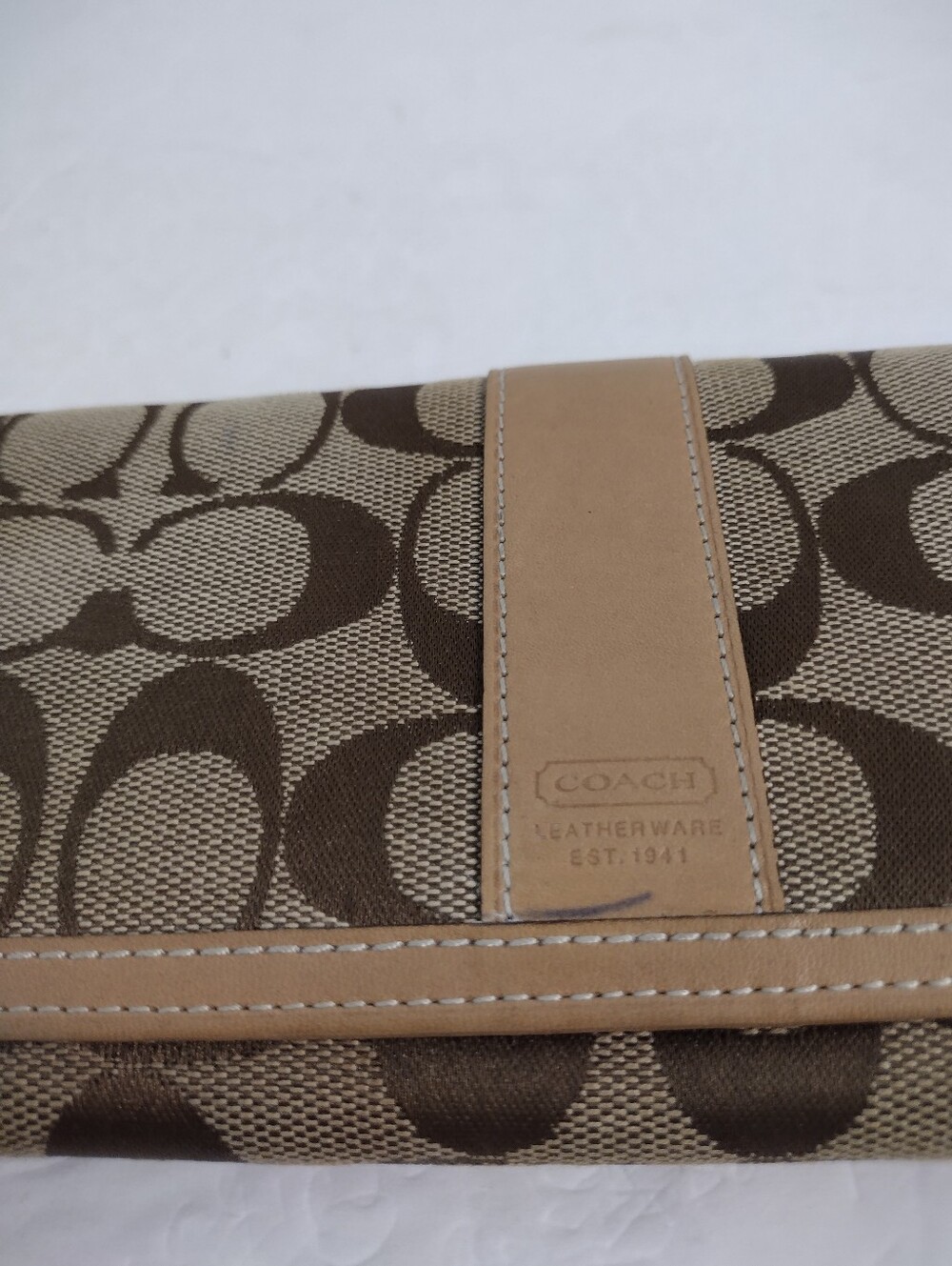 Coach Vintage Signature Kisslock Wallet Khaki Canvas Brown Leather Leatherware - Picture 5 of 8
